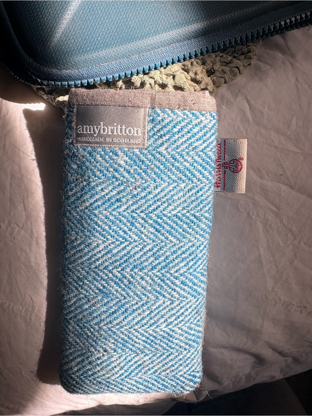 amy britton Blue Tweed Glasses Sleeve